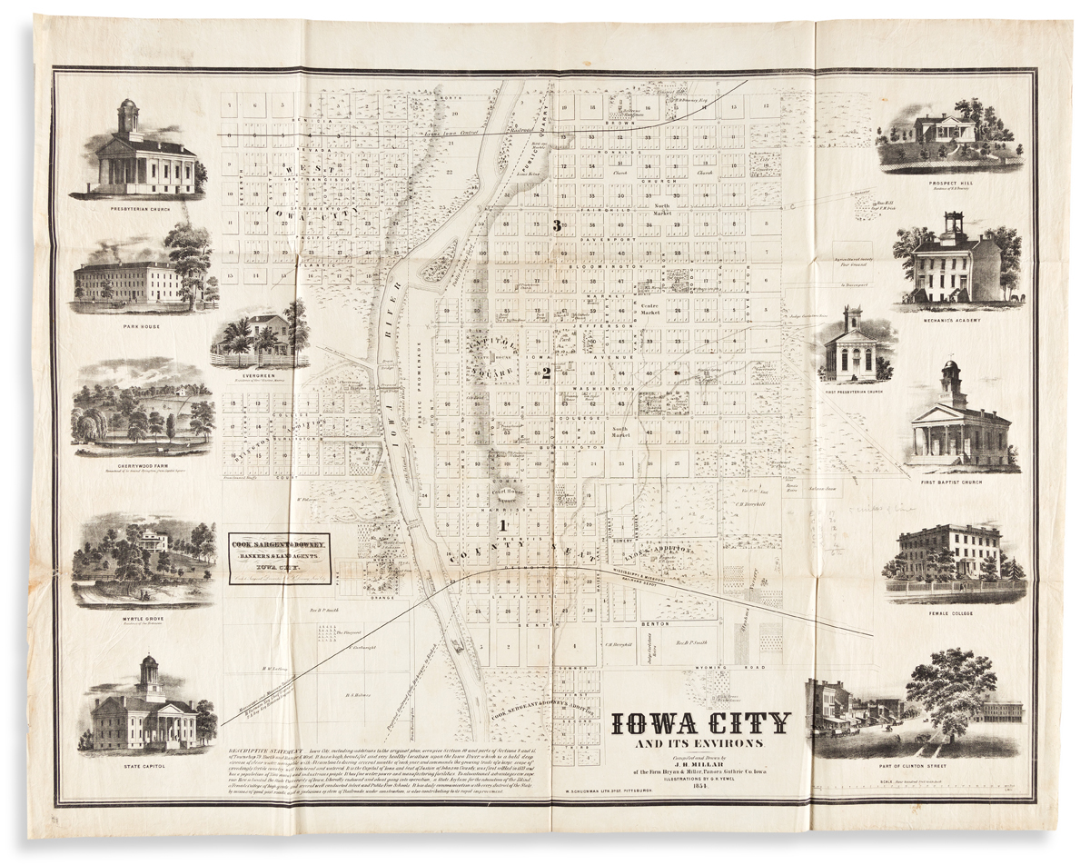 (IOWA.) J.H. Millar; and G.H. Yewel. Iowa City and its Environs.